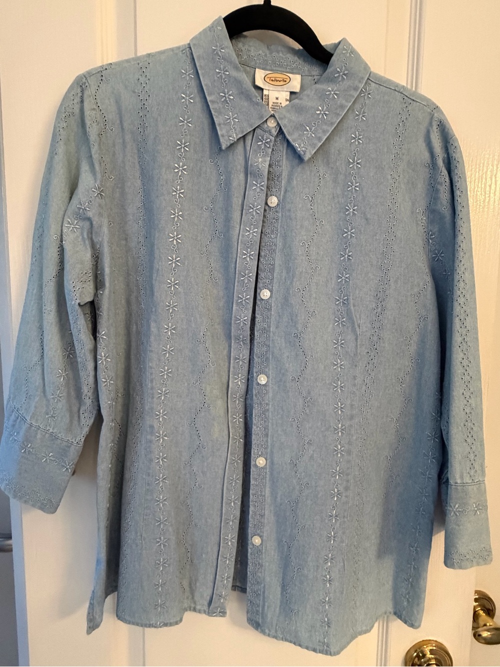 Talbots Light Blue Embroidered Eyelet Button-Front Blouse